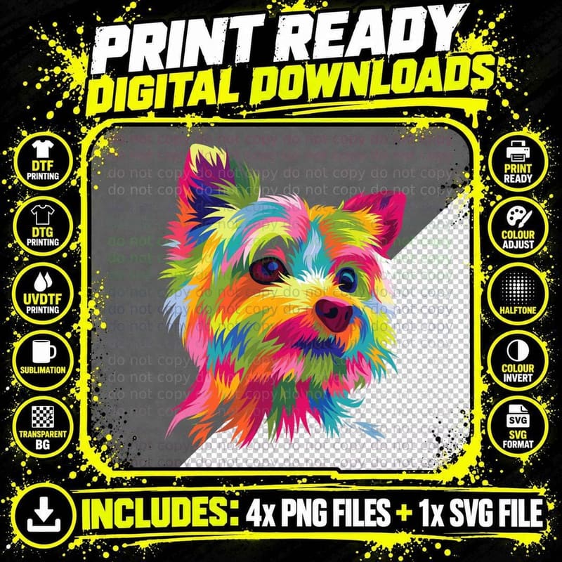 Colorful Pop Art Yorkshire Terrier Portrait Yorkie Lover Png SVG Digital Bundle