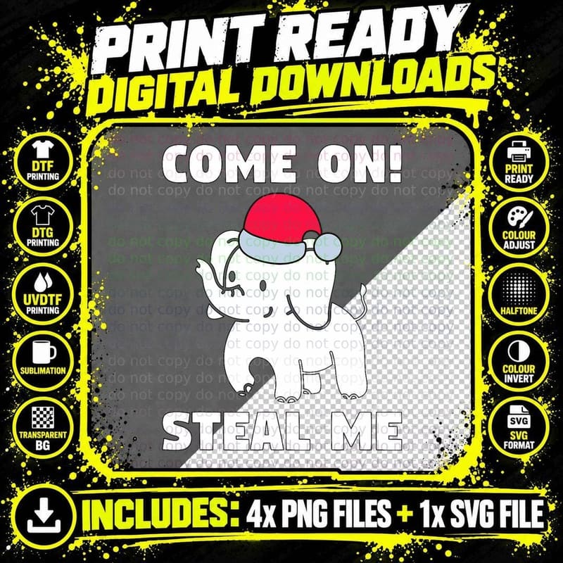 Come on! Steal Me - White Elephant in Office Party Png SVG Digital Bundle