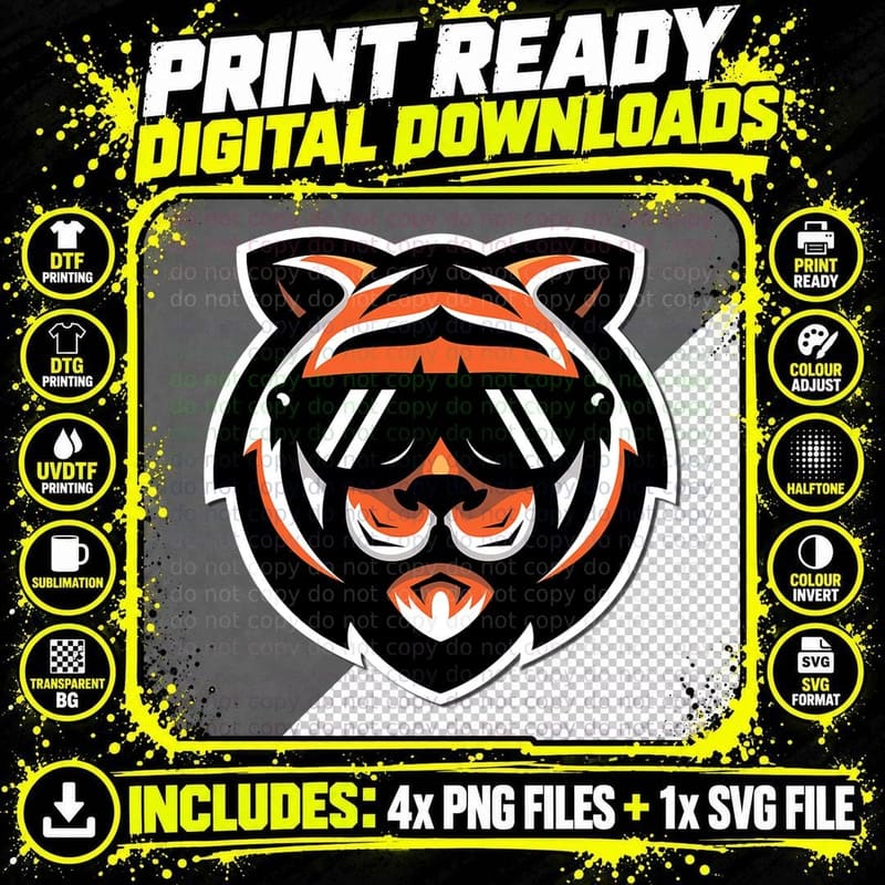 Cool Bengal Tiger with Sunglasses T-Shirt Png SVG Digital Bundle