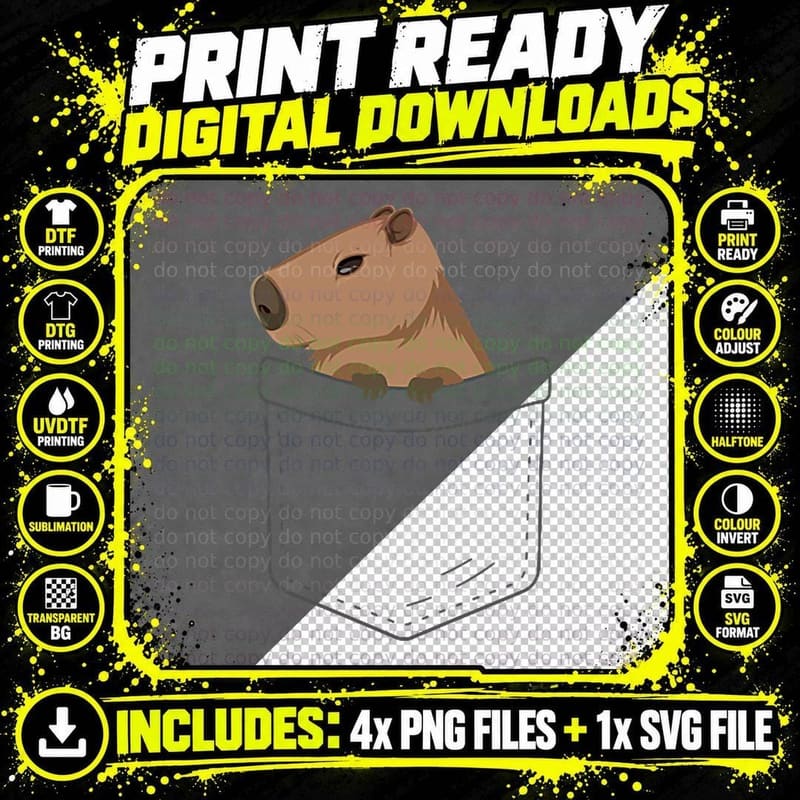 Cool Capybara for Men Women Cavy Animal Pocket Rodent Png SVG Digital Bundle