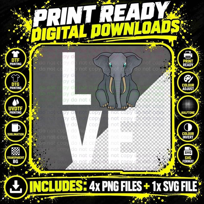 Cool Elephant for Men Women Kids Land Animal Elephant Png SVG Digital Bundle