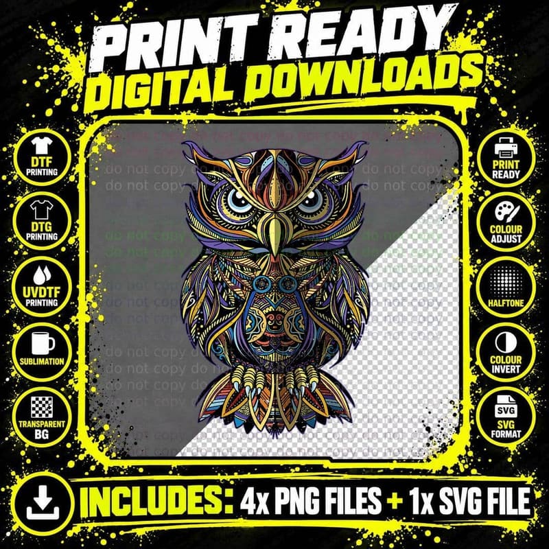 Cool Geometric Owl Unique Avian Architecture Owl Art Png SVG Digital Bundle