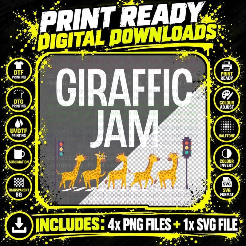 Cool Giraffic Jam Art for Boys Girls Kids Giraffe Zoo Png SVG Digital Bundle