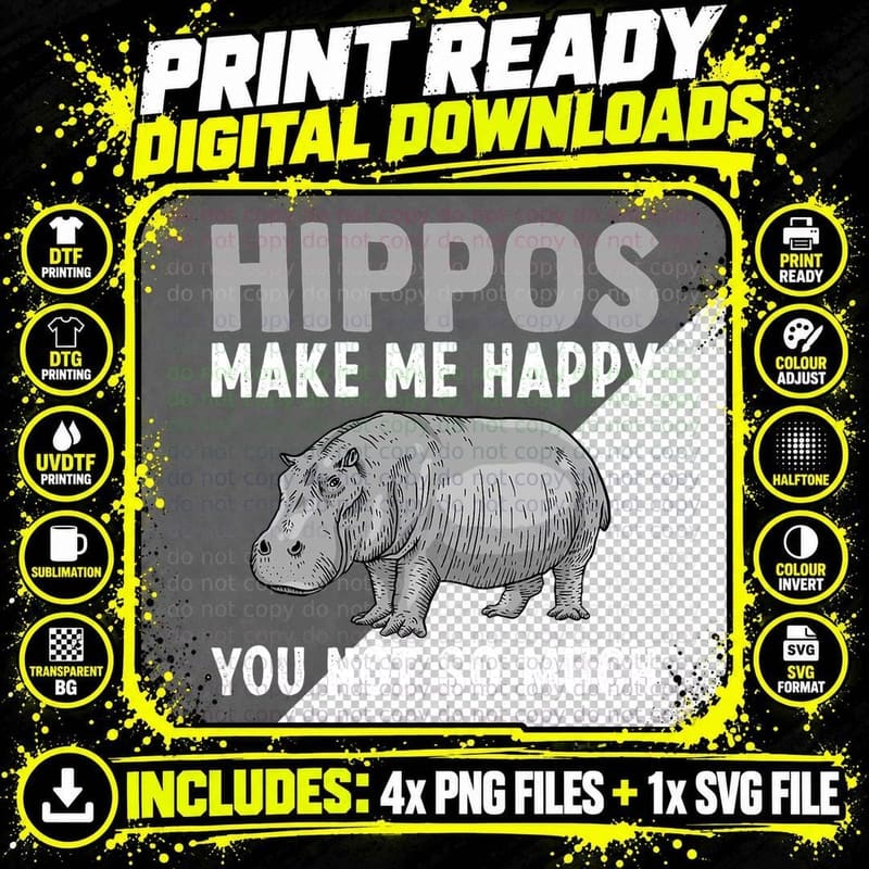 Cool Hippo Art Men Women Hippopotamus Safari Hippos Png SVG Digital Bundle