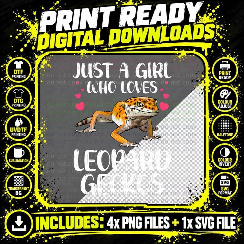 Cool Leopard Gecko for Girls Women Pet Lizard Reptile Png SVG Digital Bundle