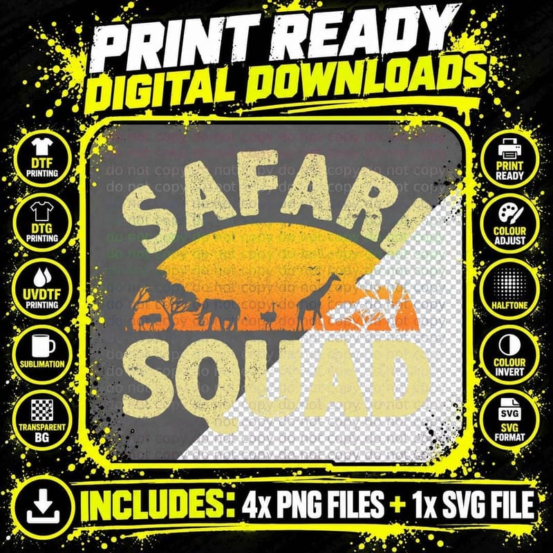 Cool Safari Squad for Men Women Zoo Animal African Png SVG Digital Bundle