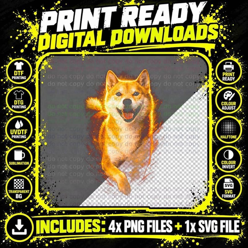 Corgi T-Shirt, Halftone Fire Corgi Graphic Tee Png SVG Digital Bundle