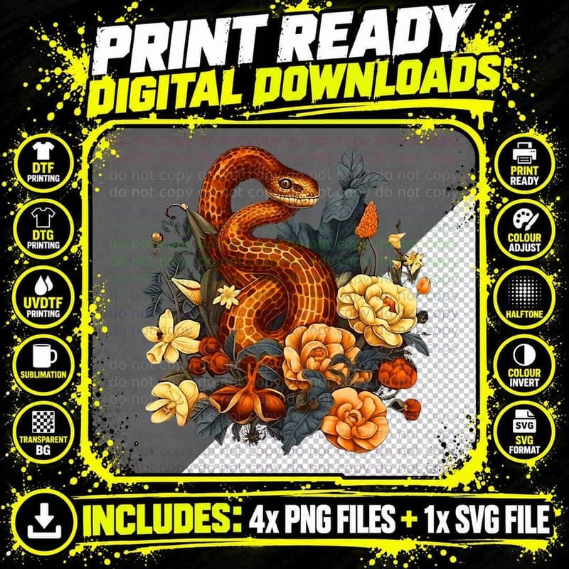 Cottagecore Cobra Aesthetic Snake Reptile Art Lover Png SVG Digital Bundle