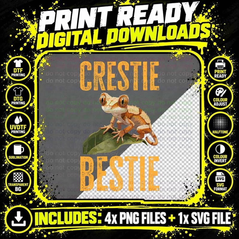 Crested Gecko Reptile - Crestie Bestie T-Shirt Png SVG Digital Bundle