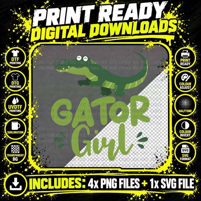 Crocodile Animal Kids Reptile Alligator Gator Girl Png SVG Digital Bundle