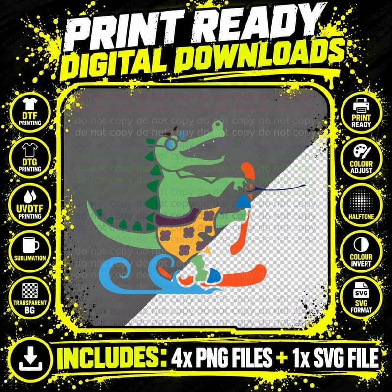 Crocodile Lover Skiing Alligator Reptile Water Ski Png SVG Digital Bundle