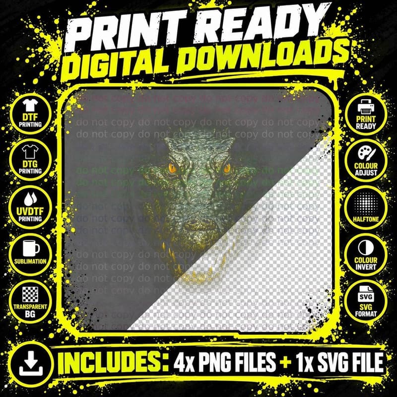 Crocodile T-Shirt, Halftone Crocodile Portrait Graphic Png SVG Digital Bundle