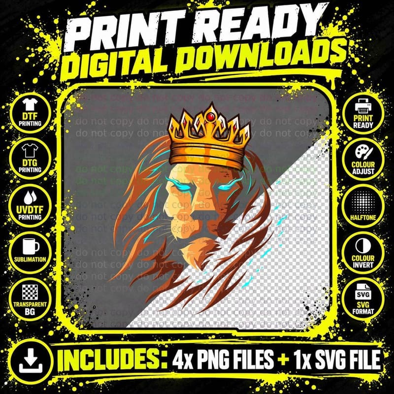 Crowned Lion with Crown Fire Orange Magical T-Shirt Png SVG Digital Bundle