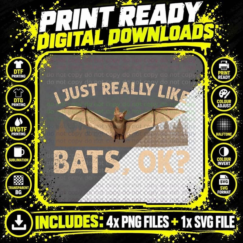Cute Bat Design for Men Women Nocturnal Animal Bat Png SVG Digital Bundle