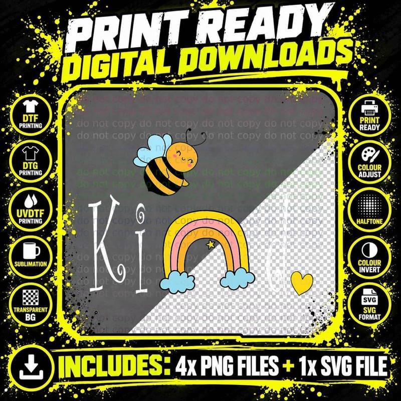 Cute Bee Kind - Kindness Promotion Anti-Bullying T-Shirt Png SVG Digital Bundle