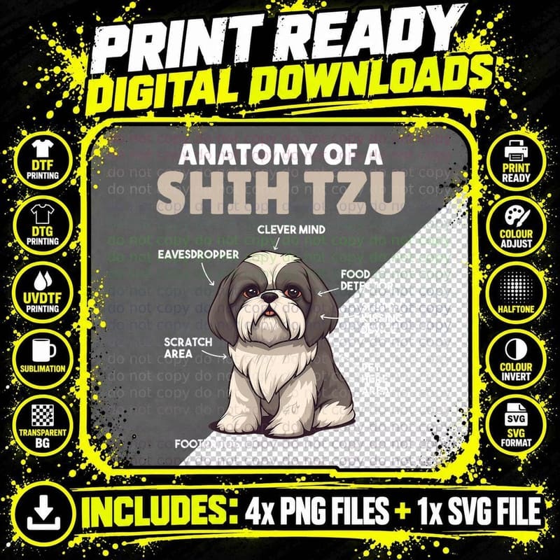 Cute Dogs Explanation Anatomy of a Shih Tzu T-Shirt Png SVG Digital Bundle