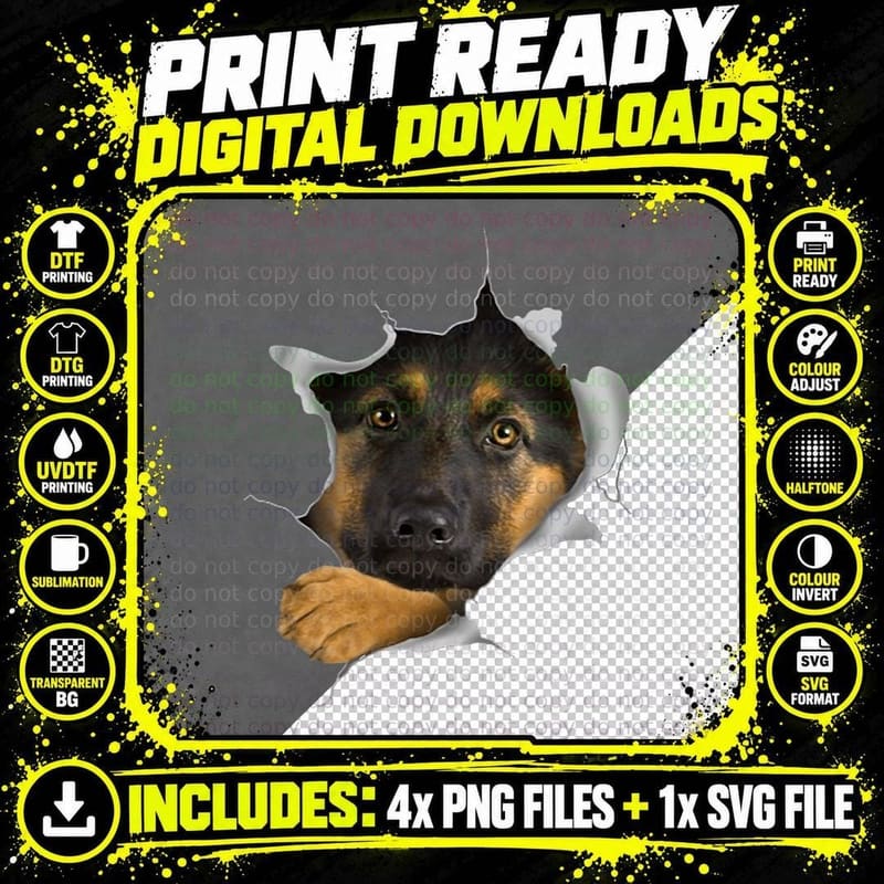 Cute German Shepherd Face Inside German Shepherd Pajamas Png SVG Digital Bundle