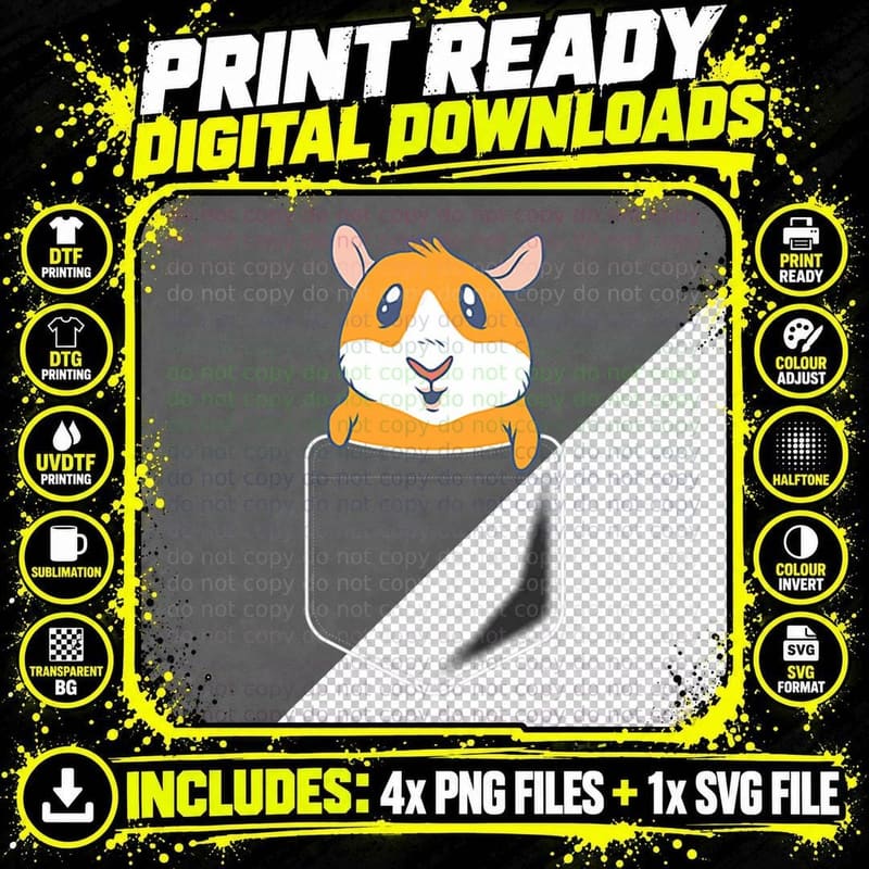 Cute Guinea Pig in Breast Pocket for Guinea Pig Owner Png SVG Digital Bundle