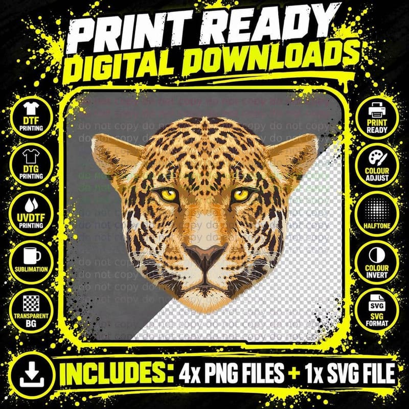 Cute Jaguar Art for Men Women Kids Jaguars Animal Print Png SVG Digital Bundle