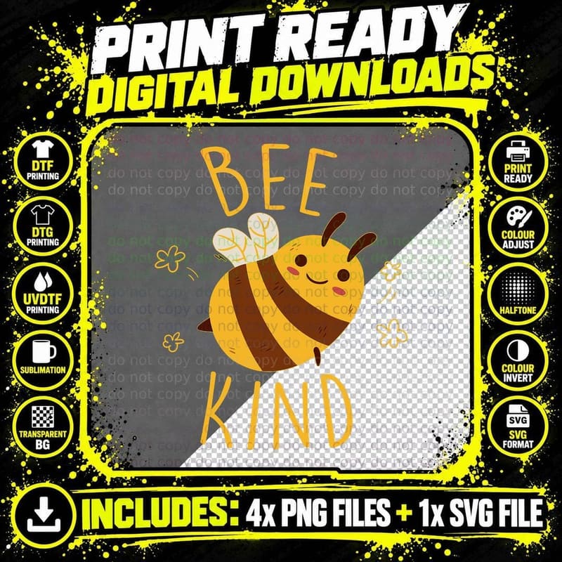 Cute Kids Women Bee Kind Kindness T-Shirt Png SVG Digital Bundle