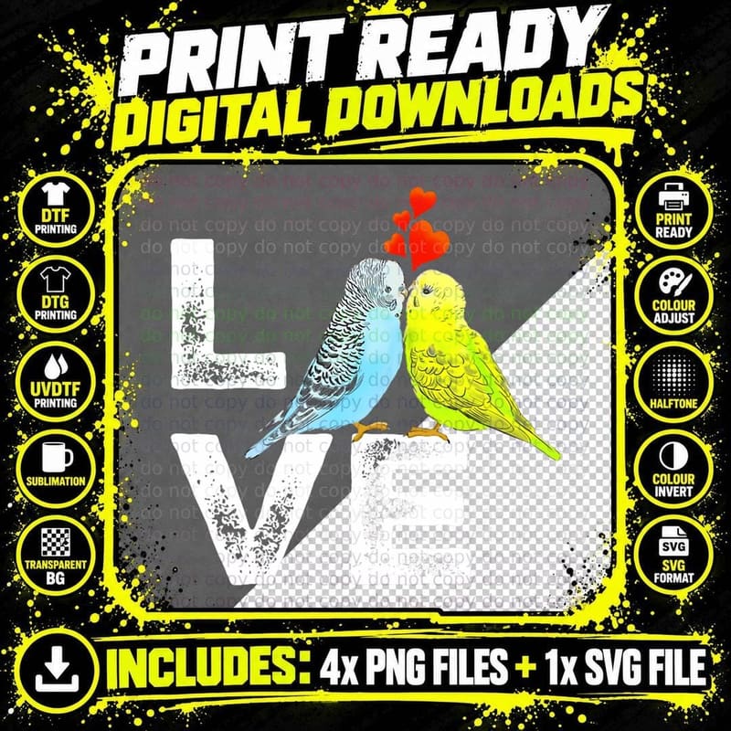 Cute Parrot Parakeet Family Love Men Women Boys Girls Png SVG Digital Bundle