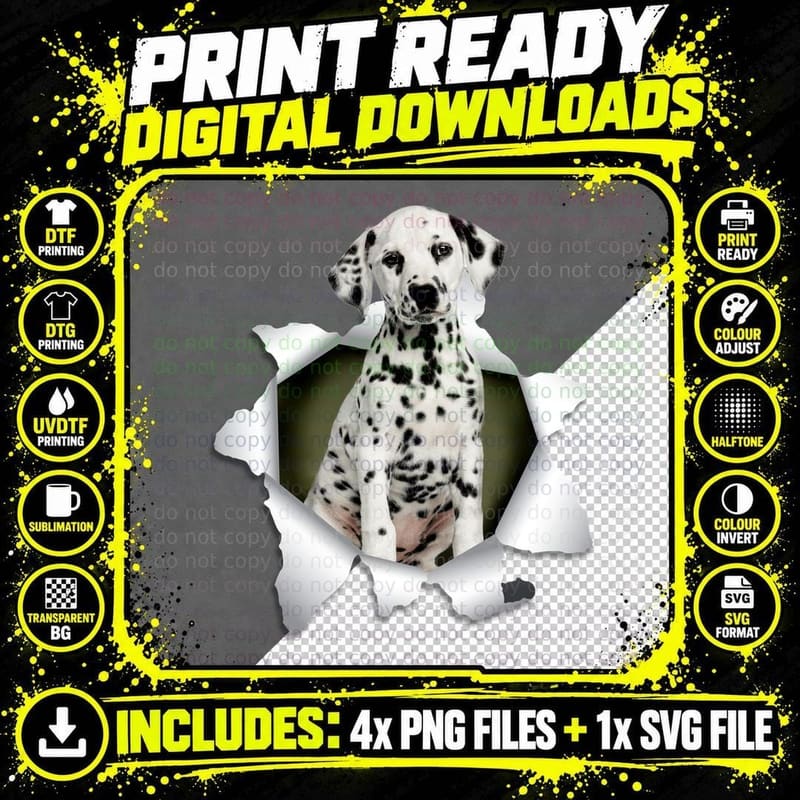 Dalmatian T-Shirt, Spotted Animal Print Png SVG Digital Bundle