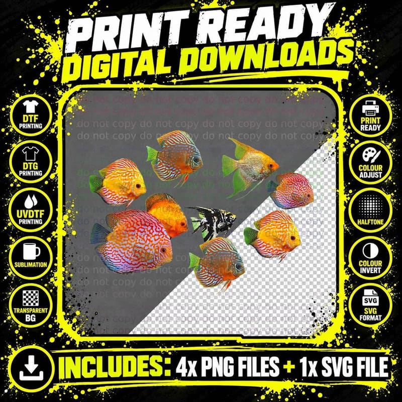Discus Fish T-Shirt, Underwater Sea Life Png SVG Digital Bundle