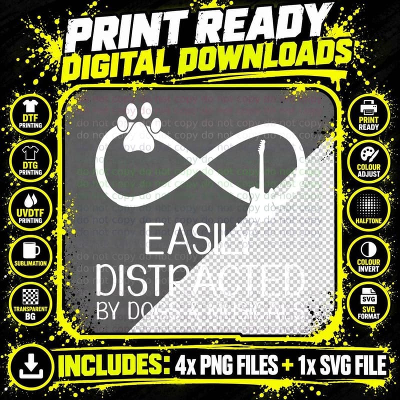 Distracted by Dogs and Musical T-Shirt Png SVG Digital Bundle
