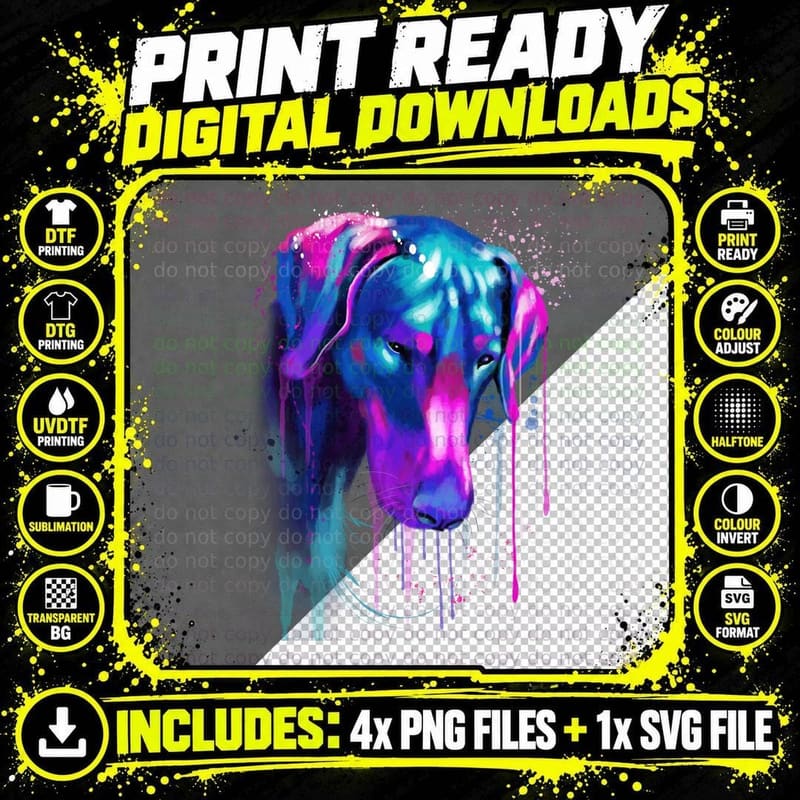 Doberman Pinscher T-Shirt, Colorful Graffiti Style Png SVG Digital Bundle