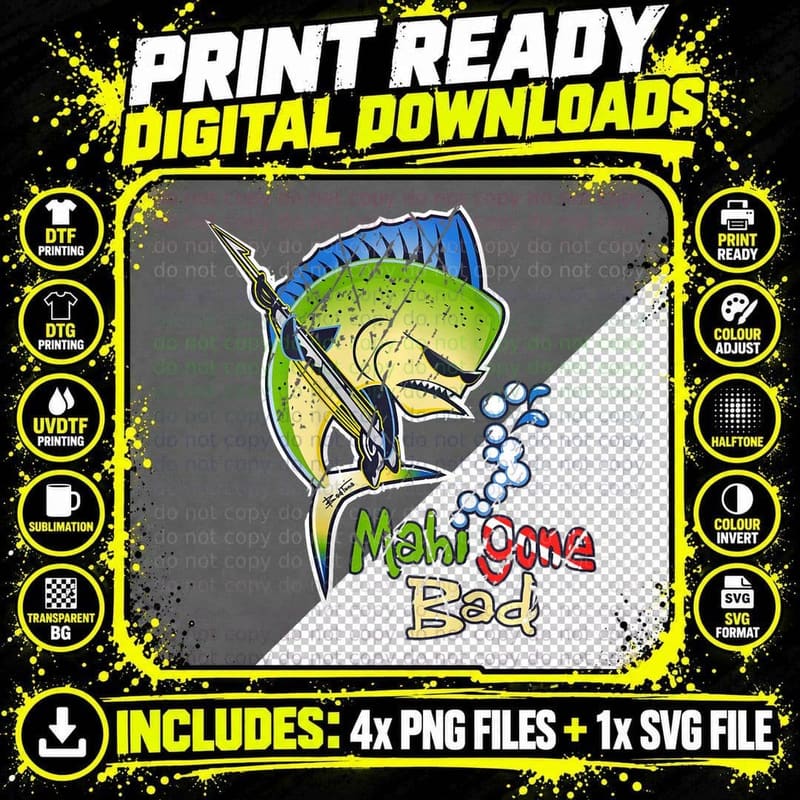 Dolphin Mahi Fish Gone Bad T-Shirt Png SVG Digital Bundle