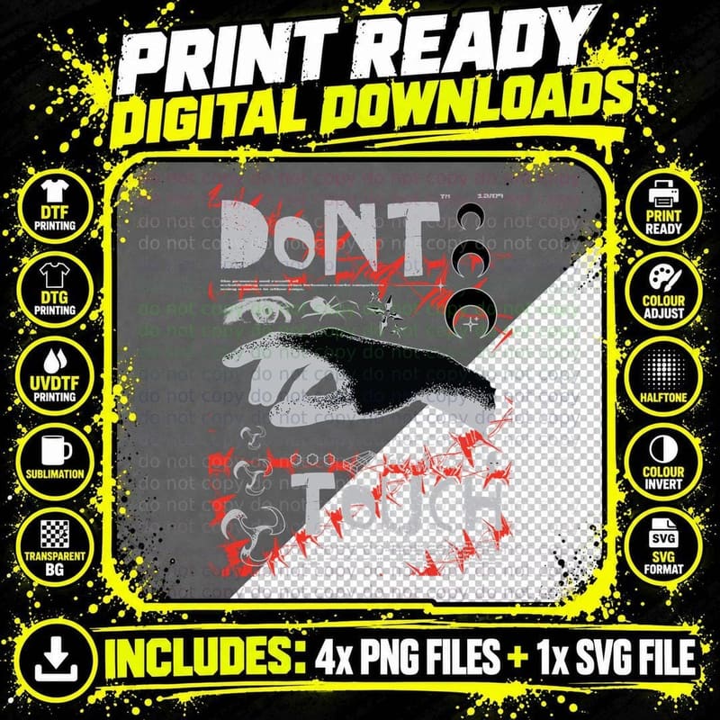 Don't Touch Don't Red Gray Whale Touching Theme T-Shirt Png SVG Digital Bundle