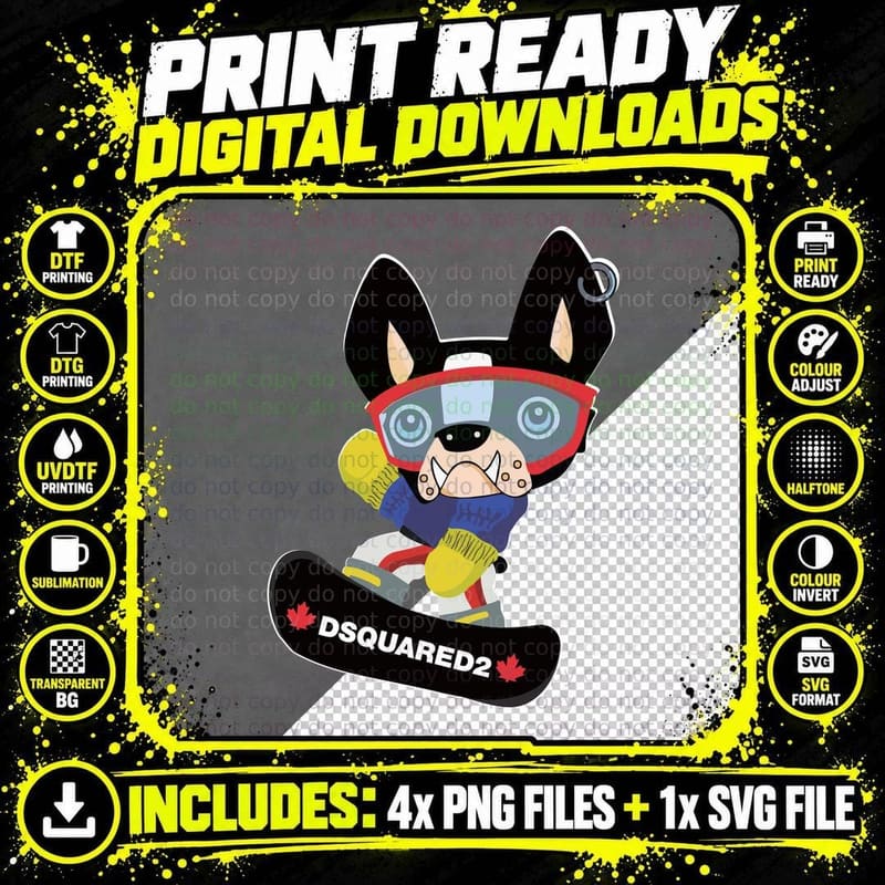 Dsquared2 Cartoon Bulldog Character Red Sunglasses Png SVG Digital Bundle