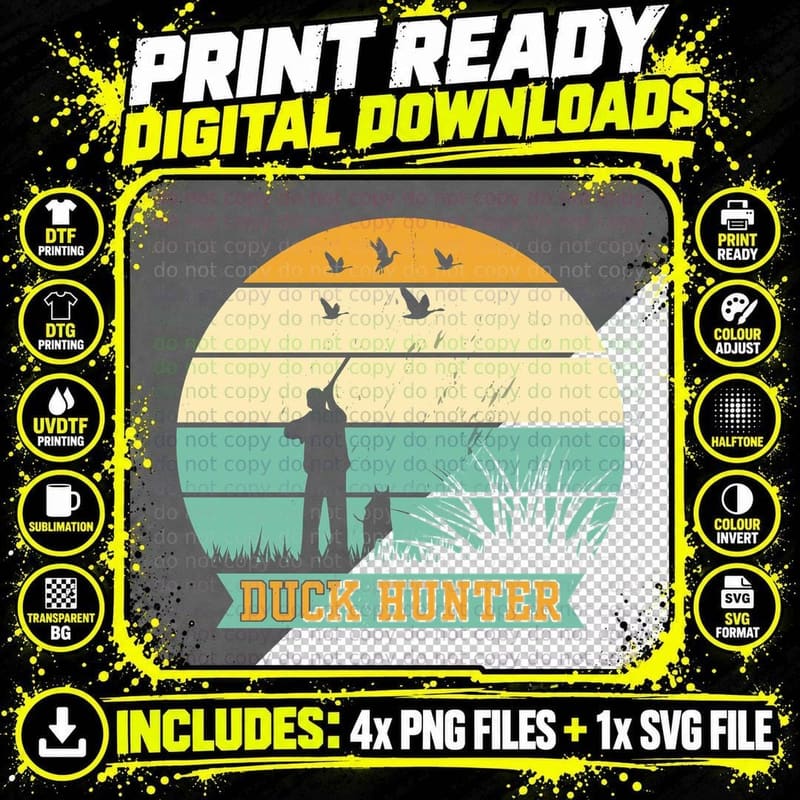 Duck Hunter Hunting T-Shirt, Duck Hunter Silhouette with Png SVG Digital Bundle