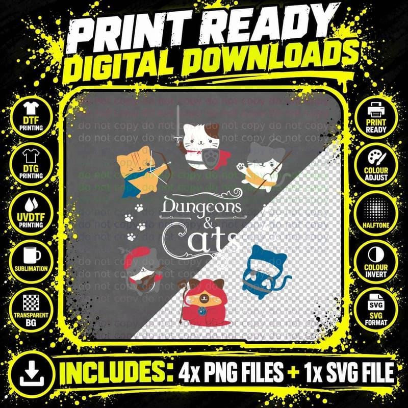 Dungeons and Cats T-Shirt Png SVG Digital Bundle