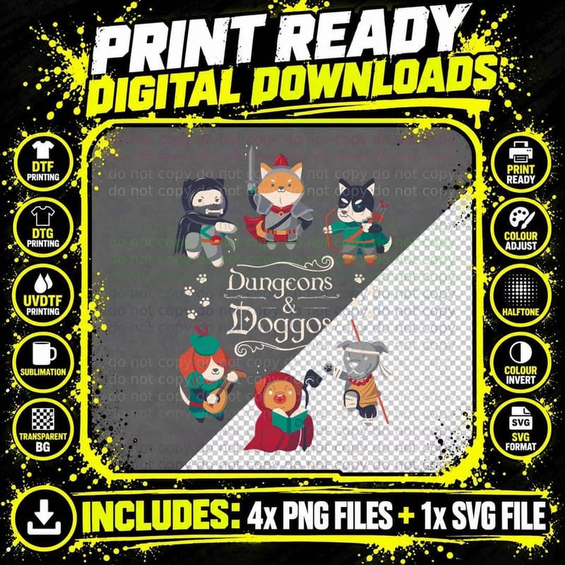 Dungeons and Doggos T-Shirt, Fantasy Pet Costume Png SVG Digital Bundle