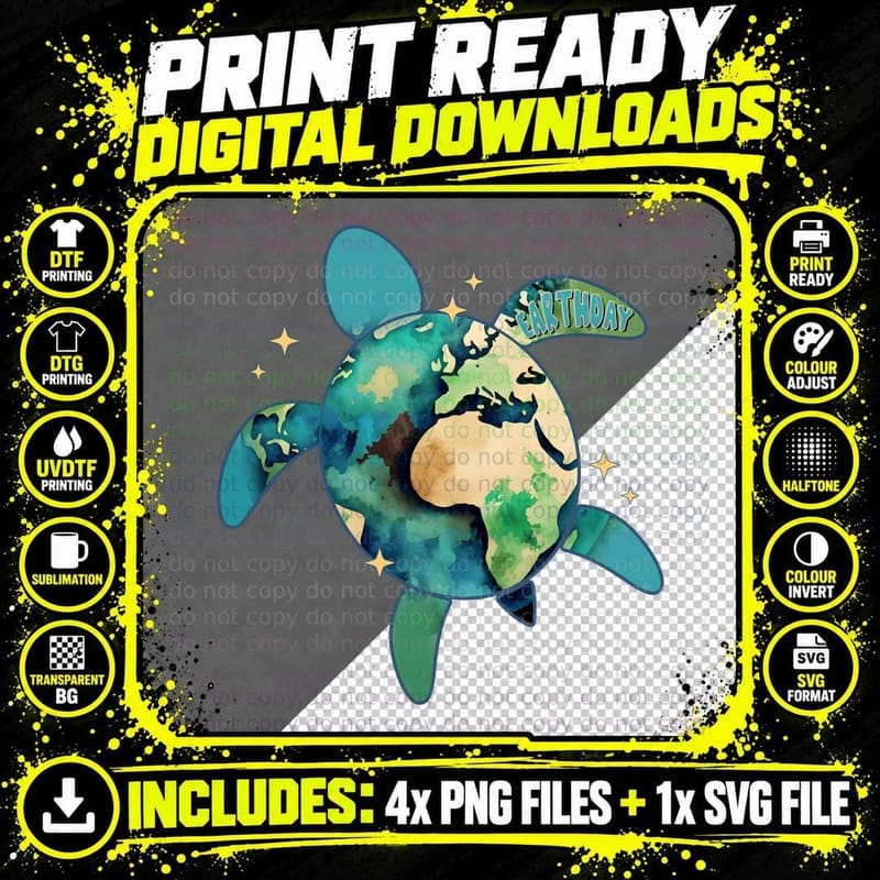 Earthday Earth Day T-Shirt, Earth Turtle with Colorful Png SVG Digital Bundle
