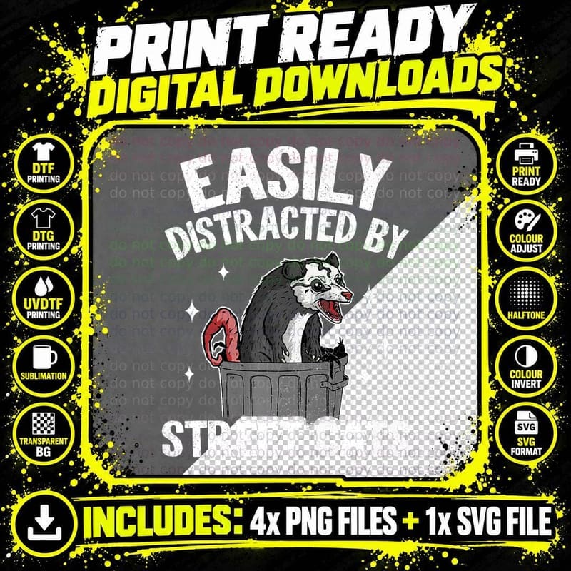 Easily Distracted by Street Cat Opossum Trash Weird Png SVG Digital Bundle
