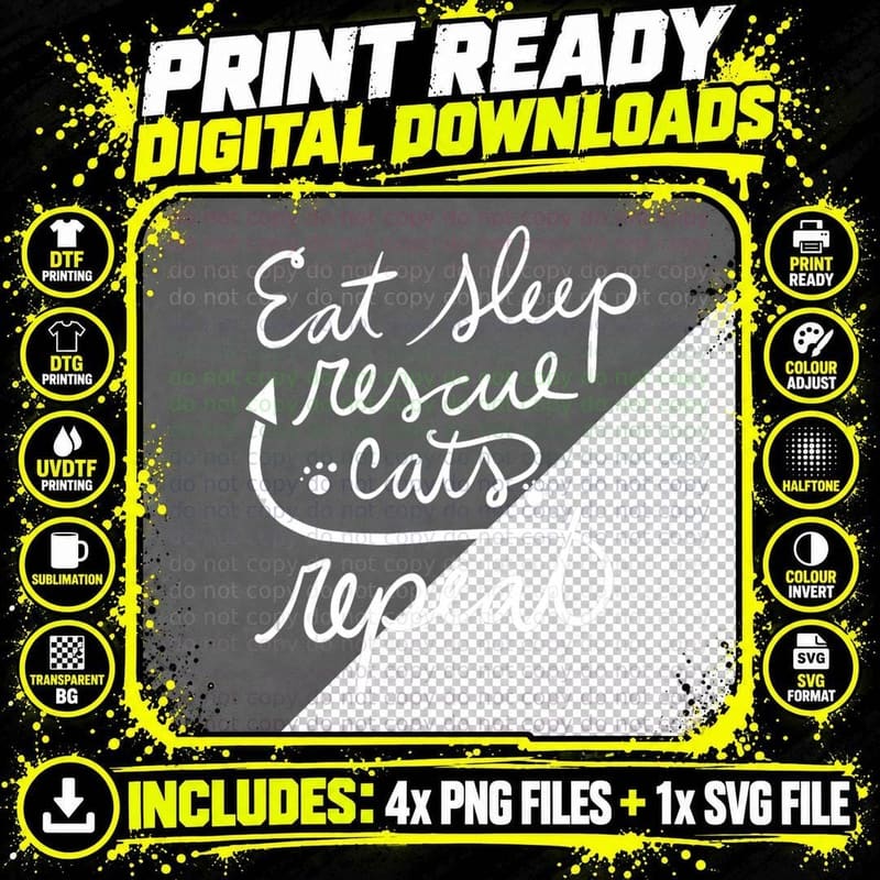 Eat Sleep Rescue Cats Repeat I Love to Rescue T-Shirt Png SVG Digital Bundle