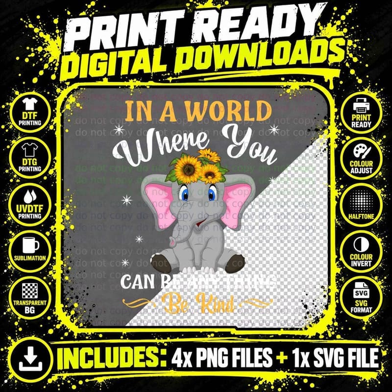 Elephant Cute T-Shirt, Kindness Theme Png SVG Digital Bundle