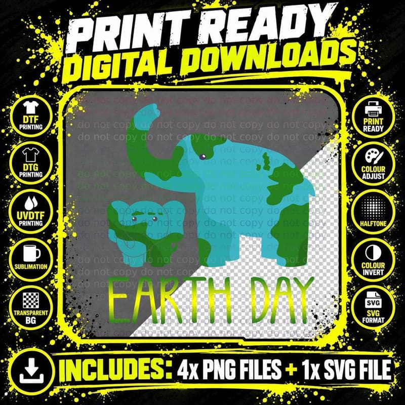 Elephant Earth Day T-Shirt, Eco-Friendly Wildlife Png SVG Digital Bundle