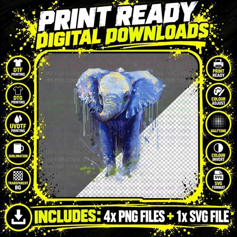 Elephant Shirt, Abstract Pop, Modern Aesthetic Png SVG Digital Bundle