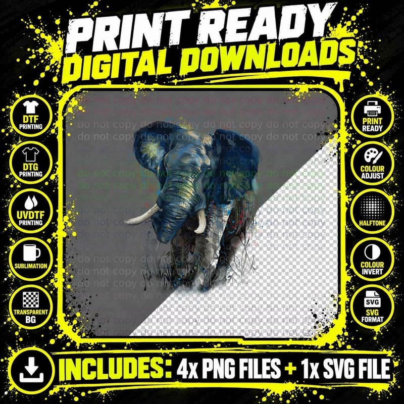 Elephant Shirt, Colour Pop Art, Modern Aesthetic Png SVG Digital Bundle