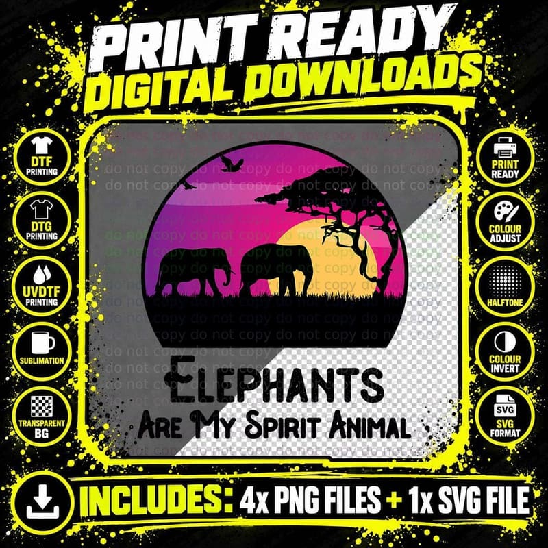 Elephants Are My Spirit Animal Elephant Lovers T-Shirt Png SVG Digital Bundle