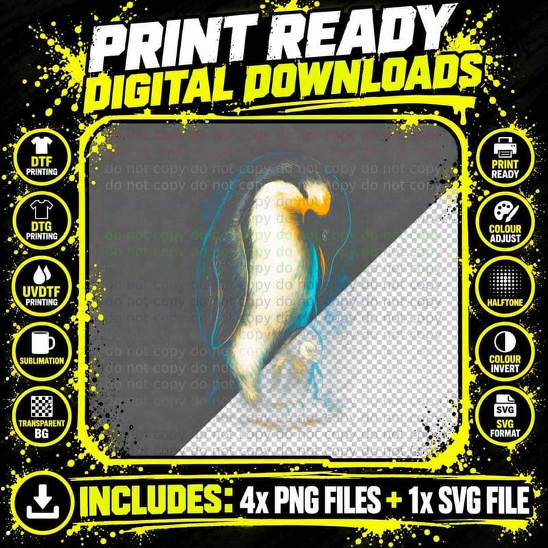 Emperor Penguin T-Shirt, Halftone Penguin and Chick Png SVG Digital Bundle
