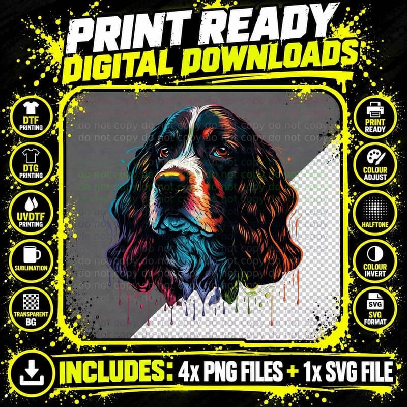 English Springer Spaniel Colorful Pop Art Tie Dye Png SVG Digital Bundle