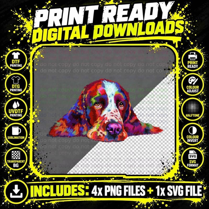 English Springer Spaniel T-Shirt, Colorful Art Print Png SVG Digital Bundle