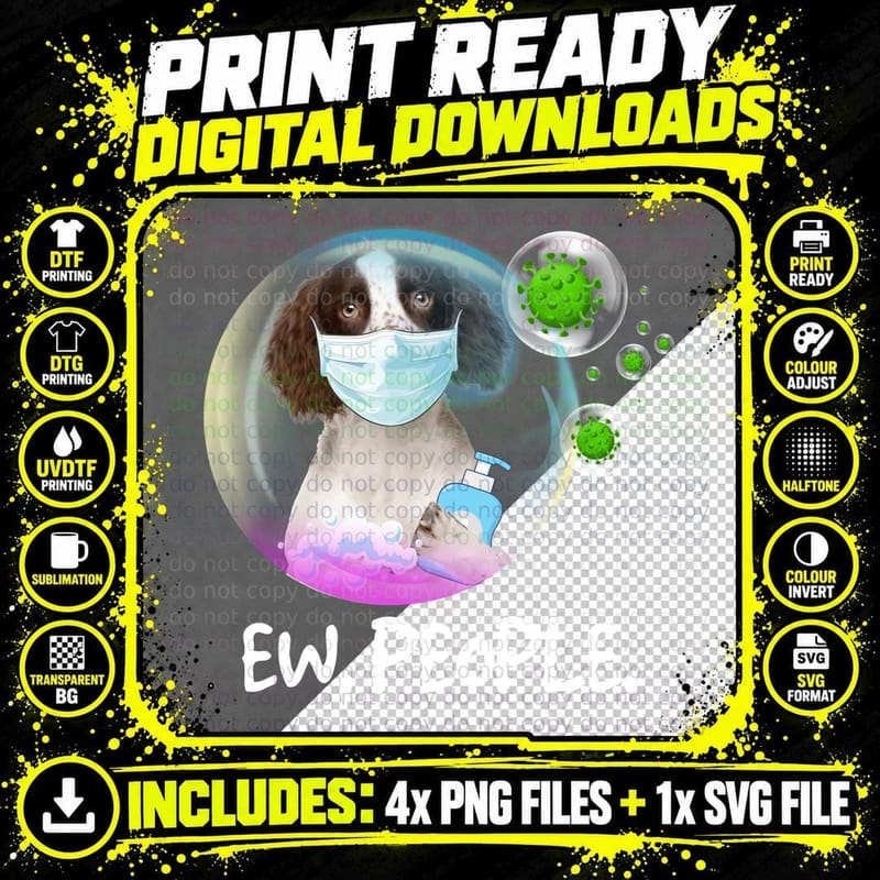 English Springer Spaniel with Face Mask T-Shirt Png SVG Digital Bundle