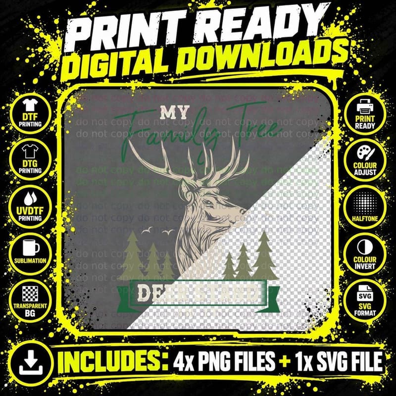 Family Tree Deer Stand T-Shirt, Nature Wildlife Png SVG Digital Bundle