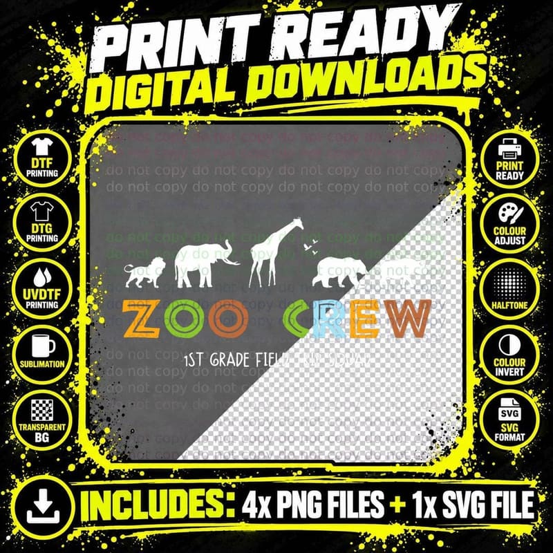 First Grade Field Trip Squad Zoo Crew Wild Animal Safari Png SVG Digital Bundle
