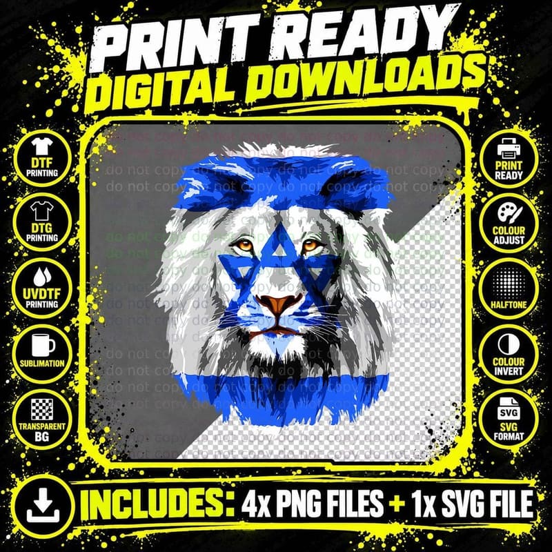 Flag of Israel Lion Jewish Israel Flag T-Shirt Png SVG Digital Bundle
